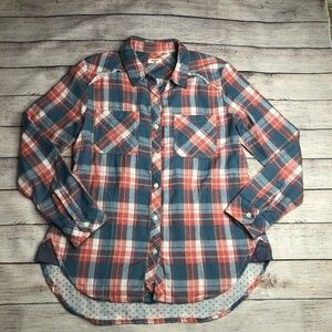 Dylan Plaid Long Sleeve Button Down Shirt Size S
